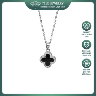 Dây chuyền bạc nữ tlee mặt cỏ bốn lá sơn đen viền đính đá lấp lánh tleejewelry d0316