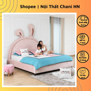 Giường bọc nỉ nhung cao cấp hình đáng yêu giường thỏ, giường gấu decor phòng ngủ chất liệu gỗ MDF
