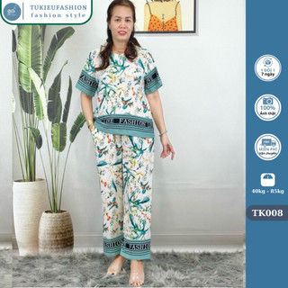Bộ lụa trung niên mặc nhà nữ , quần dài, áo cộc tay - đồ bộ mặc nhà cho mẹ, bà siêu mềm mát tk008