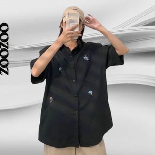 ZooZoo - Áo Sơ Mi Nữ Tay Lỡ Form Rộng Thêu Hoạ Tiết BORI Vải Lụa Hàn Phong Cách Ulzzang