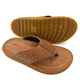  Dép Donavy Xỏ Ngón Nam Da Bò Cao Cấp Quai Dập Vân Cá Sấu Trẻ Trung - Đế Cao Cấp Chống Trơn Trượt N.KBD 