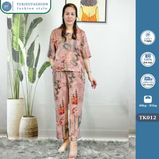 Bộ trung niên cho Mẹ cho Bà - Bộ mặc nhà trung niên lụa ống rộng tay ngắn TK012