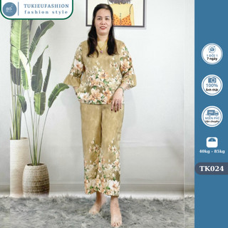 Bộ lụa mango trung niên cho mẹ cho bà - bộ mặc nhà trung niên ống rộng tay ngắn tk024