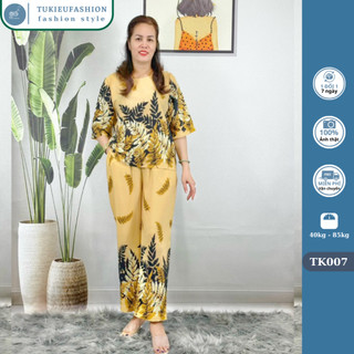 Bộ lụa mango trung niên cho mẹ cho bà - bộ mặc nhà trung niên lụa ống rộng tay ngắn tk007