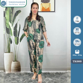 Bộ lụa mango trung niên cho mẹ cho bà - bộ mặc nhà trung niên lụa ống rộng tay ngắn tk000