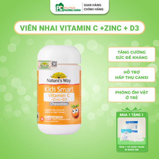 Viên Nhai Kids Smart Vitamin C + Zinc + D3 Nature's Way Giúp Bổ Sung Vitamin C, ZinC & D3 Cho Bé (Chai 75 Viên)