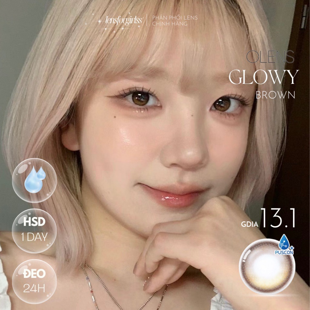 (OLENS) Lens 1 ngày | Kính áp tròng hiệu ứng phủ bóng GLOWY BROWN chính hãng KOREA | LENSFORGIRLSS | BigBuy360 - bigbuy360.vn