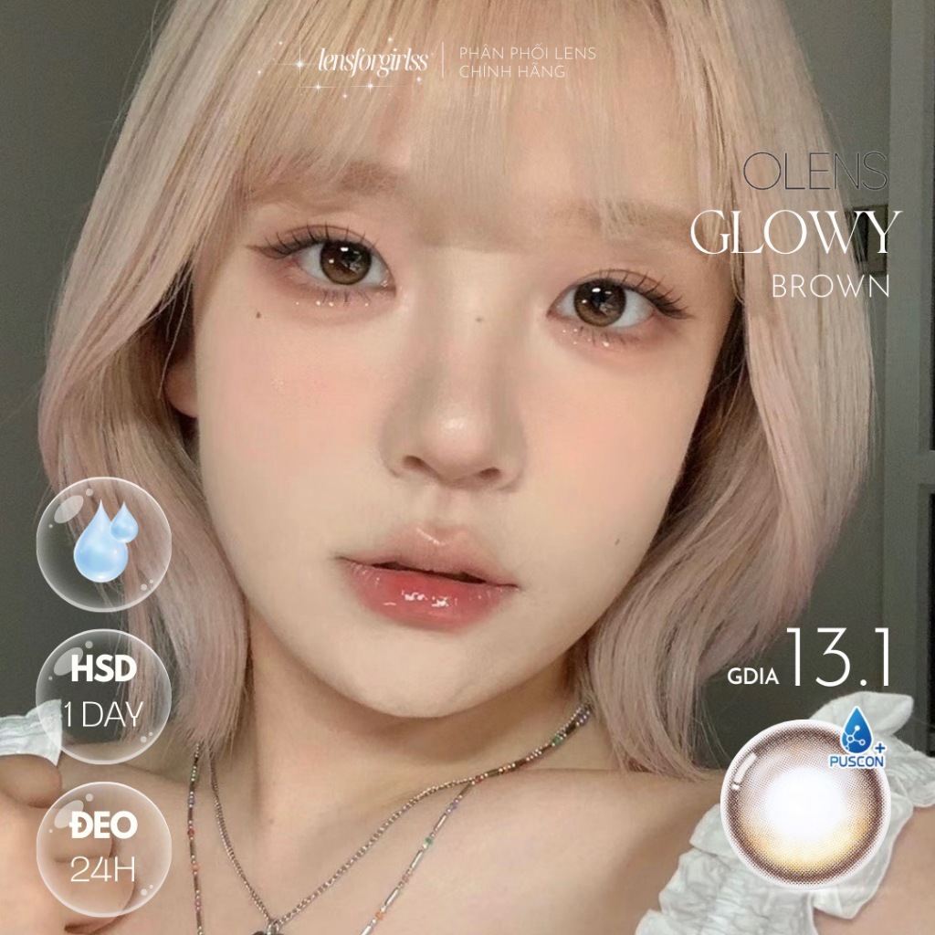 (OLENS) Lens 1 ngày | Kính áp tròng hiệu ứng phủ bóng GLOWY BROWN chính hãng KOREA | LENSFORGIRLSS | BigBuy360 - bigbuy360.vn