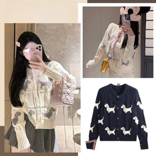 Áo Cardigan Thom Len Dáng Ngắn Thêu Họa Tiết Cún Cao Cấp, áo cardigan thêu chó siêu sang H50