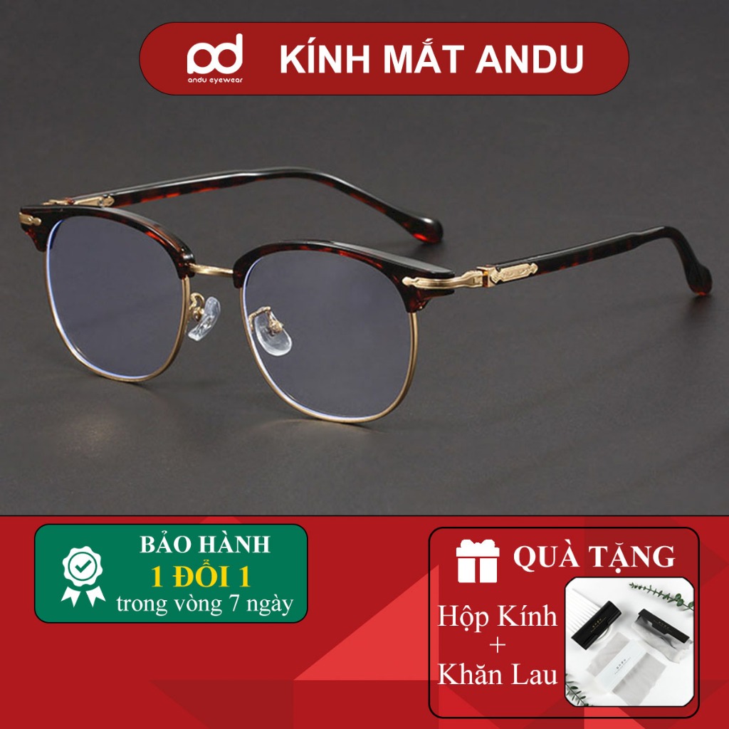 Gọng kính cận thời trang nam nữ ANDU EYEWEAR dáng browline chống tia UV chất liệu TITAN - 00AD249