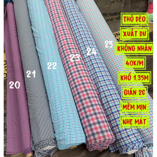 Vải Thô Kẻ Caro-(Kate lụa) , có 25 màu sắc-may váy bộ, áo sơ mi, quần suông hè