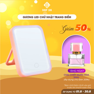 Gương để bàn đèn led, gương trang điểm hình chữ nhật cảm ứng với 3 chế độ sáng Shop10k- SP004534