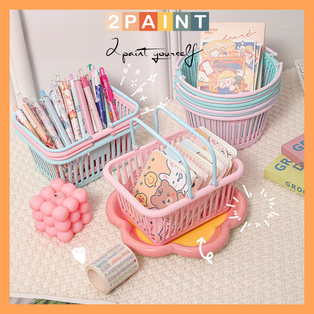 Giỏ Nhựa Decor Mini Màu Pastel Xinh Xắn Đựng đồ Tiện Lợi 2Paint