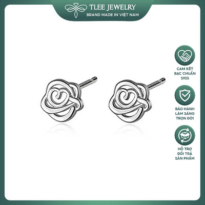 Bông tai bạc nữ TLEE mẫu hoa hồng trơn xinh xắn TLEE JEWELRY B0432