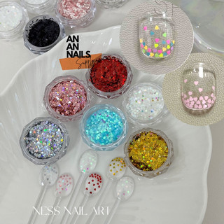 Nhũ tim mini 1mm đính móng màu Pastel , Neon , Set 6 Nhũ nail hình tim nhỏ - Phụ kiện trang trí móng An An Nails