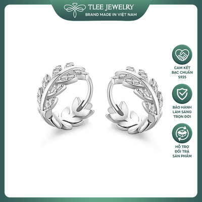 Khuyên tai bạc nữ TLEE lá tròn đính đá cao cấp TLEE JEWELRY B0201