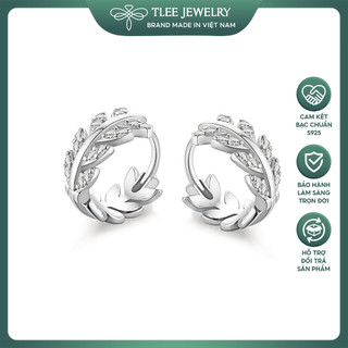 Khuyên tai bạc nữ TLEE lá tròn đính đá cao cấp TLEE JEWELRY B0201