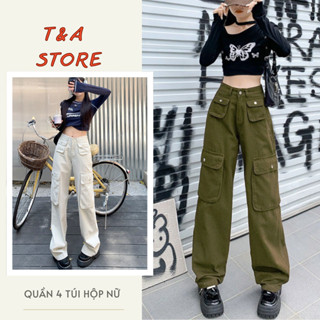 Quần Kaki nữ Túi hộp, quần cargo Rocky nữ, quần hộp nữ 4 túi màu đen, kem, xanh rêu siêu cá tính