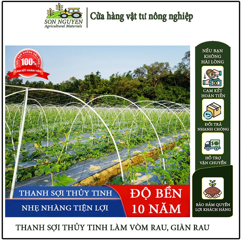[Dài 1m - 3.5m] Thanh sợi thủy tinh đặc Φ0.5 Φ0.8cm chuyên dùng làm khung vòm,giàn trồng rau gieo mạ