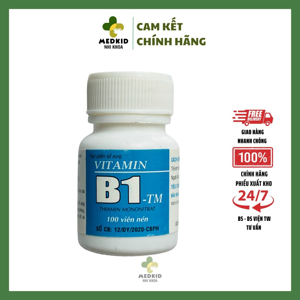 Vitamin B1 (Lọ 100 viên nén) - Hỗ trợ ăn ngủ ngon, làm đẹp, đắp mặt, dưỡng trắng ,gội đầu kích mọc t