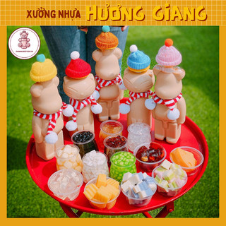 Chai nhựa đựng trà sữa hình gấu Teddy, Doramon, Bearbrick - Bình đựng trà sữa hình gấu - CN001