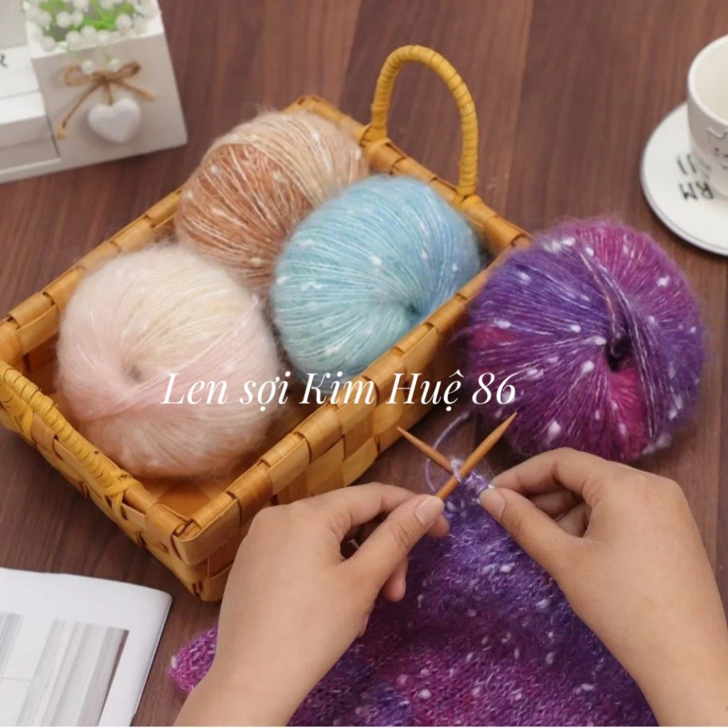 Len Mohair bông tuyết màu cầu vồng cuộn 50g