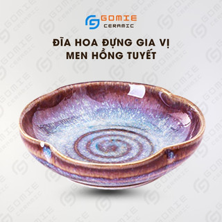 Đĩa muối hoa men hồng tuyết - đĩa gia vị men hồng tuyết - gốm sứ bát tràng