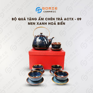 Bộ Quà Tặng Ấm Chén Trà ACTX-09 - Quà Tặng Bộ Ấm Chén Men Xanh Hoả Biến