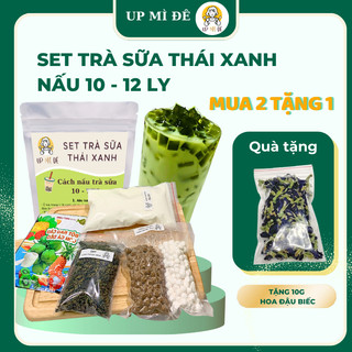 Set Nguyên Liệu Pha Trà Sữa Thái Xanh Nấu 10 - 12 Ly Full Topping - UP MÌ ĐÊ