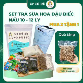 Set Nguyên Liệu Trà Sữa Hoa Đậu Biếc Nấu 10 - 12 Ly Full Topping - UP MÌ ĐÊ