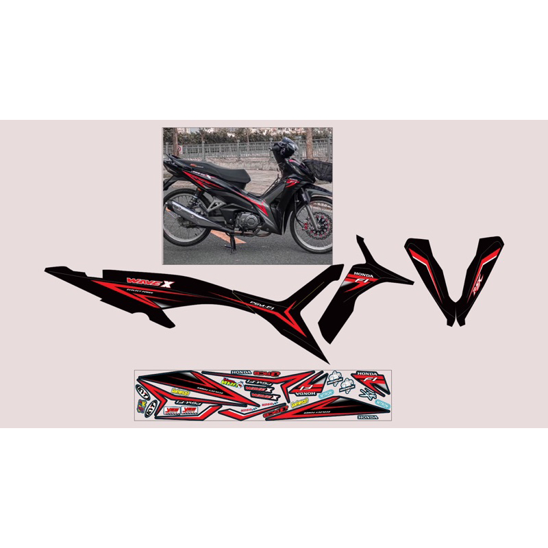 tem chế Wave Rsx Fi màu đen đỏ- Tem decal 3 lớp
