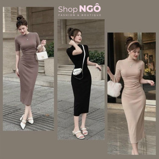 Đầm thời trang nữ, đầm body dáng dài nhúng eo cổ tròn tay ngắn cực tôn dáng cho các nàng có phong cách sexy sang chảnh