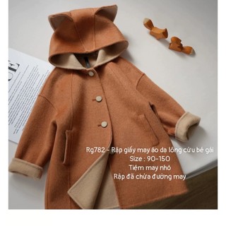 RG781_RẬP GIẤY may áo khoác dạ lông cừu bé gái