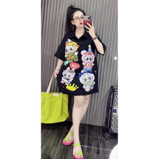 Đầm polo suông form rộng hoạ tiết labubu hot hit ( hàng chuẩn mẫu + ảnh sàn )