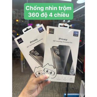 Cường lực Wiwu chống nhìn trộm 4 chiều 360 độ IPhone 16promax/16pro/15promx/15plus(chống nhìn trộm tuyệt đối,khung dán)