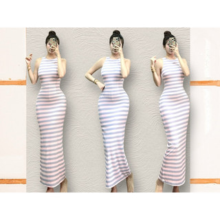 D767 - đầm body dài sát nách sọc basic - ngọc lucie