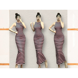 D767 - Đầm Body Dài Sát Nách Sọc Basic - Ngọc Lucie