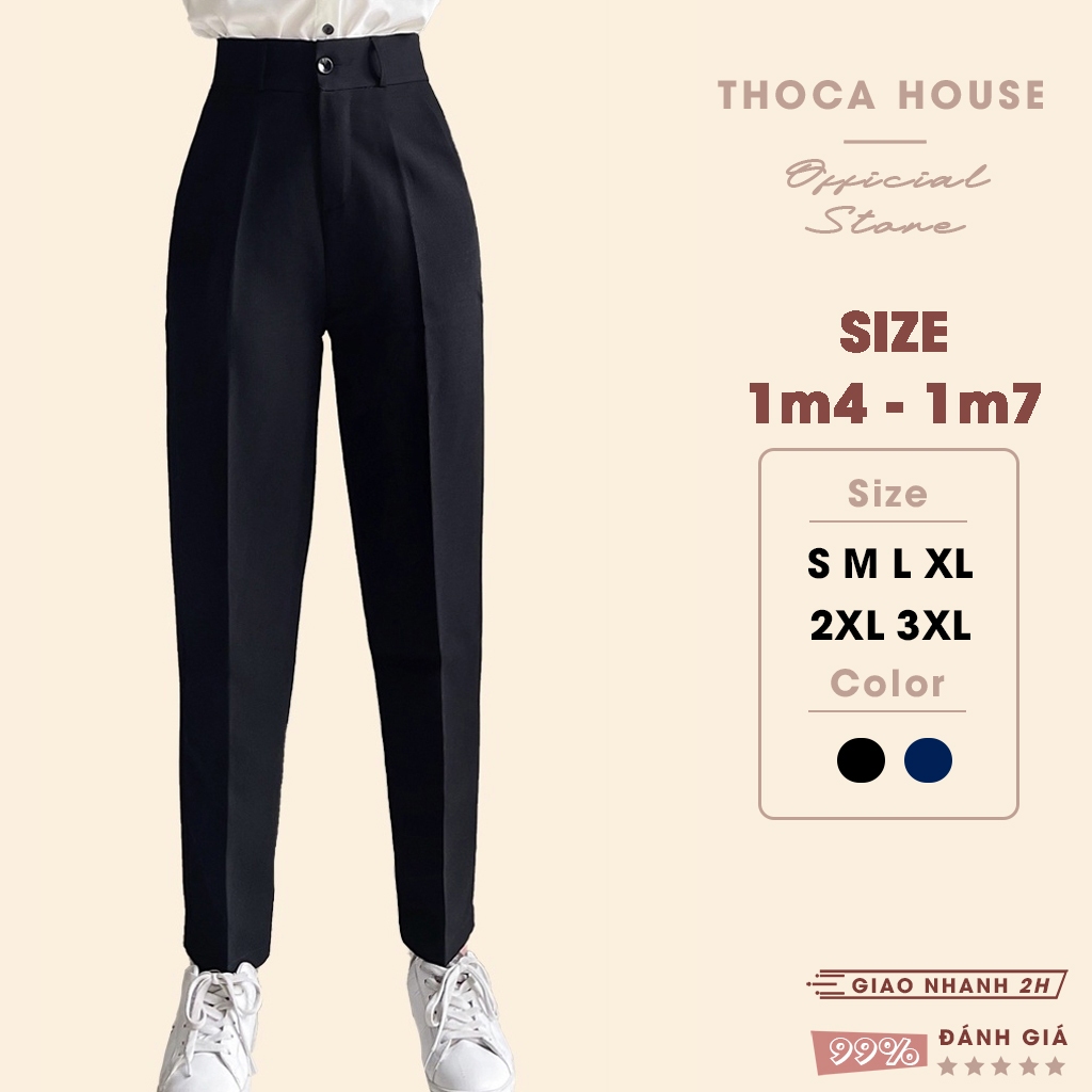 Quần Baggy Nữ Công Sở Kiểu Lỡ Nút Trơn Đen 186 Thoca House Quần Tây Chuẩn Form Cao Cấp Tôn Chân Dài