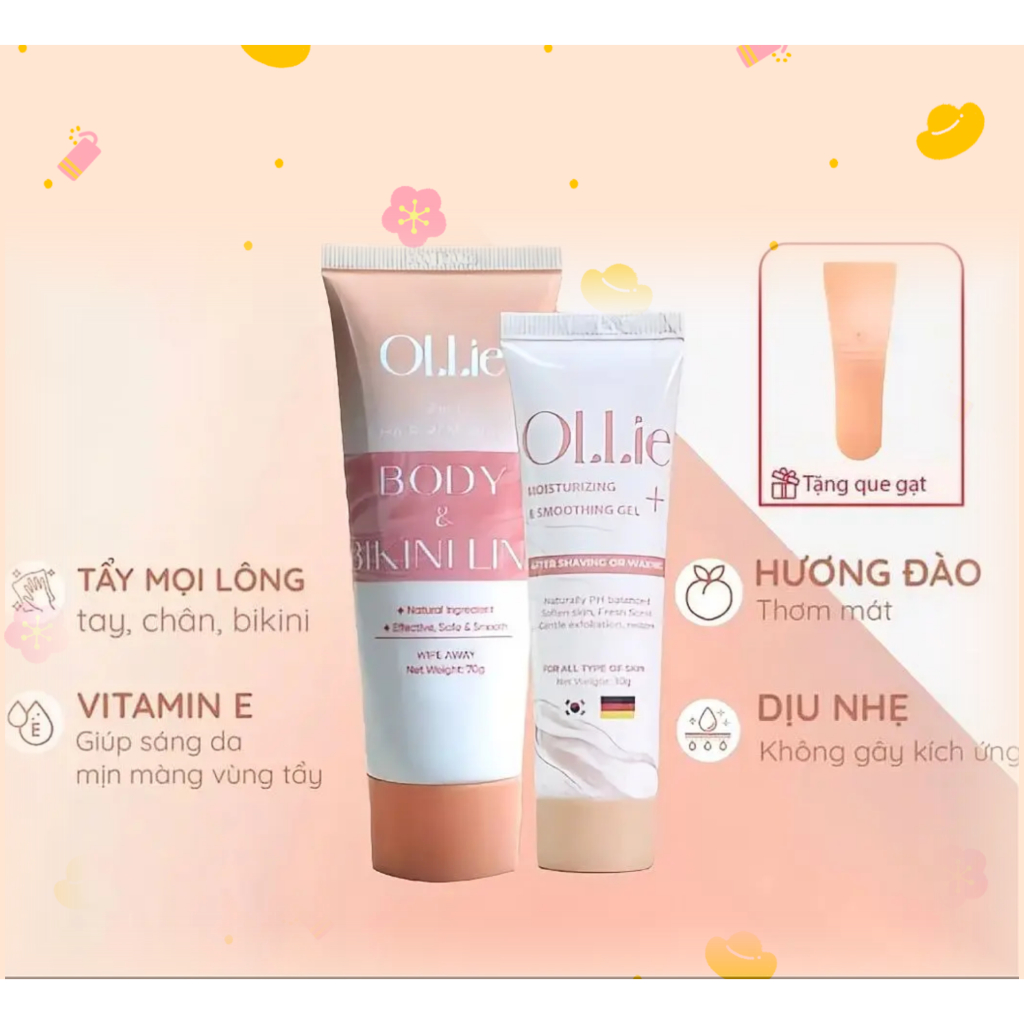 Combo 1 Kem tẩy +1 kem dưỡng OLLIE , tẩy lông vùng kín, nách, tay, chân, triệt lông an toàn không đa