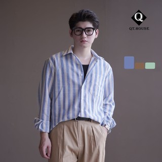 Áo Sơ Mi Dài Tay Nam Vải Linen Kẻ Sọc Form Rộng QTSM08 Menswear Nam