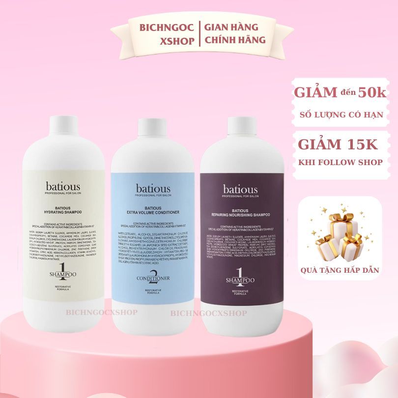 Cặp dầu gội xả Batious 500ML - 960ML phục hồi hư tổn dưỡng ẩm tăng phồng ngăn ngừa gàu, nấm da đầu