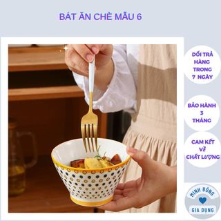 Bát ăn cơm, Bát chè mẫu 6, Bát sứ decor kiểu dáng bát nón hoạ tiết thổ cẩm siêu xinh