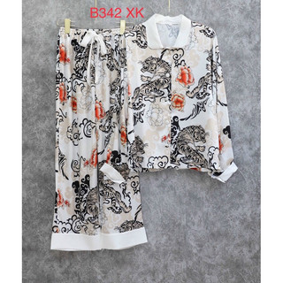 Bộ Pyjama lụa cao cap họa tiết tay phồng hàng QC loại 1