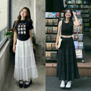 Chân váy nữ voan dài tầng xoè