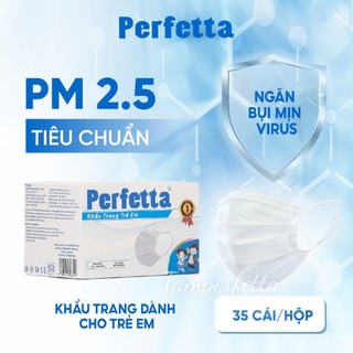 Khẩu trang y tế trẻ em ( 06-12 tuổi ) cao cấp Perfetta 3 lớp-Hộp 35 cái- Hàng đạt chuẩn xuất Châu Âu