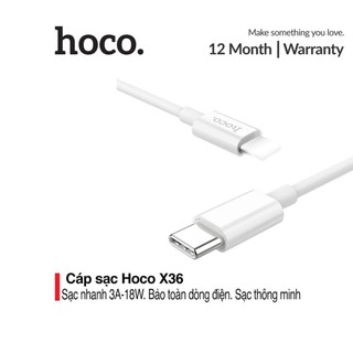 Cáp sạc Type-C dùng cho ip7/8/X/11/12 Hoco X36 hỗ trợ sạc nhanh 3A và PD18W cao cấp dây dài 1m (ĐEN)