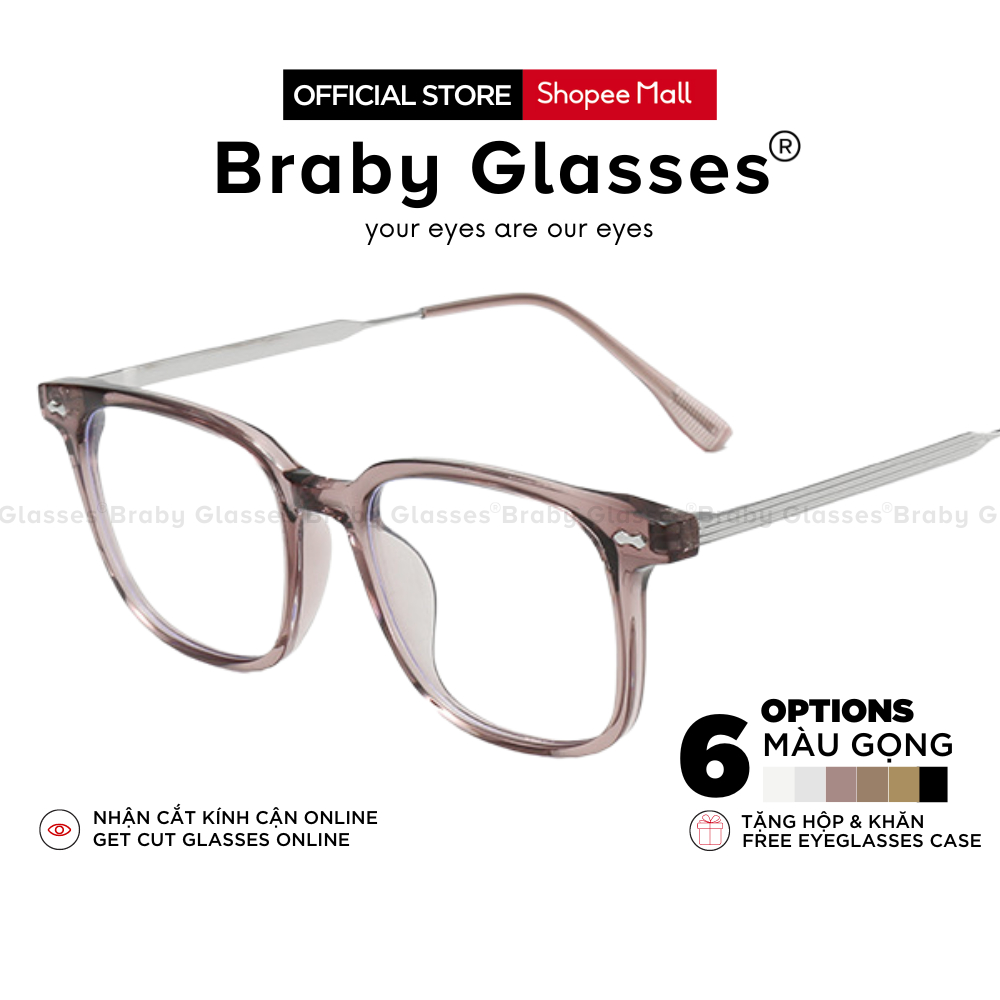 Gọng kính mắt vuông thời trang nam nữ Braby Glasses kiểu dáng đơn giản chất liệu thép không gỉ MK112