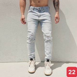 Quần jean nam màu xanh nhạt trơn không rách gối chất bò cao cấp co dãn 4 chiều đẹp from dáng rin skinny ADO86 mới