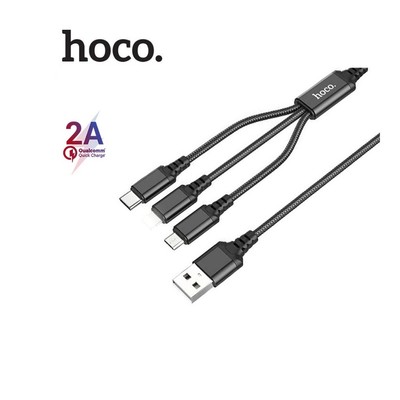 Cáp sạc Hoco X76 (ip+Micro+Type-C ) sạc nhanh 2A dây dẻo đầu sạc chống gập dài 1M (ĐEN)