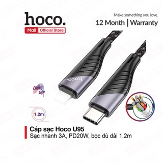Cáp sạc nhanh PD20W/3A Hoco U95 Type-C to LN dây bọc dù chống đứt, đầu sạc hợp kim ,dài 120cm